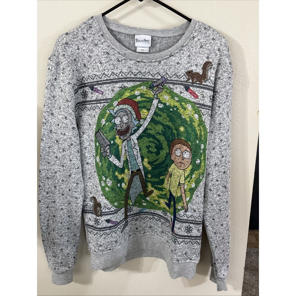 Rick And Morty men's Gray Ugly Christmas Sweater festive party Size M